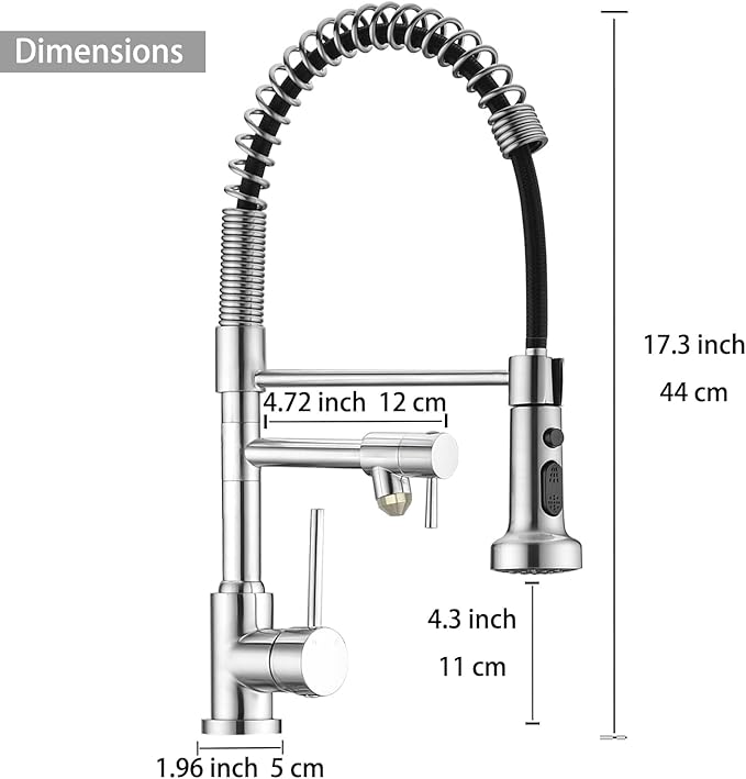 Kitchen Faucet with Sprayer, RV Faucet for Kitchen Sink, Single Handle Stainless Steel Kitchen Sink Faucets with Dual Function Spray Head, Nickel Brushed