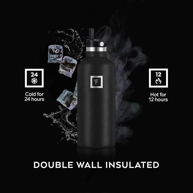 IRON °FLASK Camping & Hiking Hydration Flask with Straw, BPA-Free Insulated Stainless Steel Sports Water Bottle - 24 oz Dark Rainbow