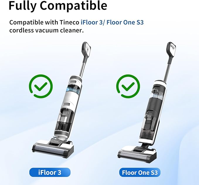 Roller Brush and Filter Replacement Compatible with Tineco iFloor 3/ Floor One S3 Cordless Vacuum Cleaner, Replacement Parts Include 3 Brush Rollers, 3 Filters - AquaVibe