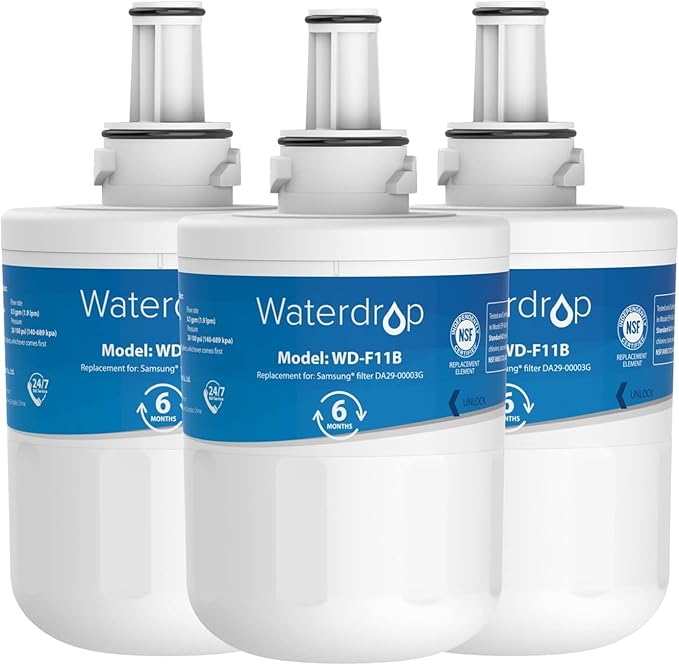 Waterdrop Replacement for Samsung DA29-00003G, DA29-00003B, DA29-00003A, Aqua-Pure Plus, HAFCU1, RFG237AARS, FMS-1, RS22HDHPNSR, RSG257AARS, WSS-1 Refrigerator Water Filter, 3 Filters