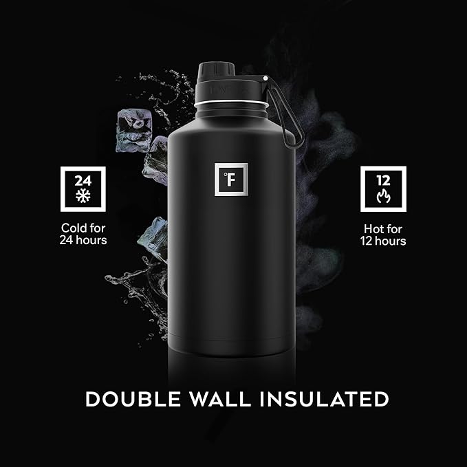IRON °FLASK Camping & Hiking Hydration Flask with Spout, Wide Mouth Insulated Stainless Steel Sports Water Bottle - 64 oz Sky