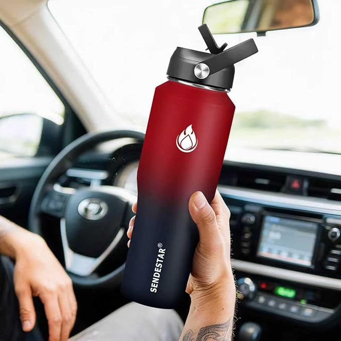 SENDESTAR 32oz Water Bottle Wide Mouth Stainless Steel Vacuum Insulated Double Wall with 2 Lids Fit in Any Car Cup Holder