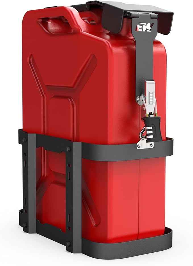 ELITEWILL 5 Gallon Jerry Gas Can Mount, 20 Liter Anti-Theft Jerry Can Holder Steel Water Container Carrier Lockable Mounting Bracket for Camping, Off-Road, Overlanding