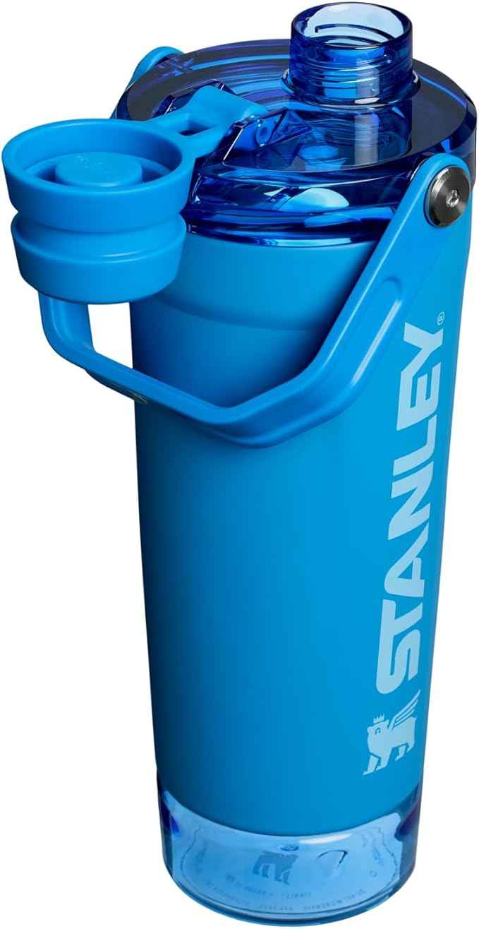 STANLEY Vitalize Shaker Bottle 20 oz | Leakproof Insulated Stainless Steel Shaker Cup | Base Storage and Twist On Fast Flow Lid | Protein Shakes and Pre Workout Powder | BPA-Free | Azure