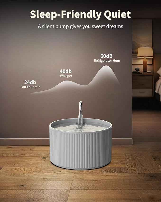74oz/2.2L Ceramic Cat Water Fountain, Automatic Pet Drinking Fountain for Indoor Cats & Small Dogs, BPA-Free Water Dispenser with Ultra-Quiet Pump, Easy Maintenance