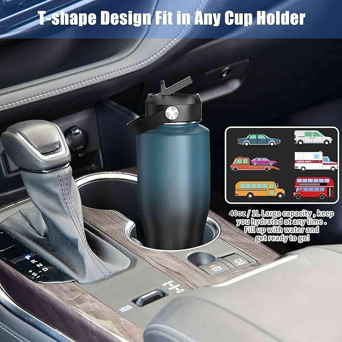 SENDESTAR Water Bottle,Wide Mouth Stainless Steel Vacuum Insulated Double Wall Keep Liquids Cold or Hot All Day,Sweat Proof Sport Design,Fit Car Cup Holder,Dark Green,40 Ounces