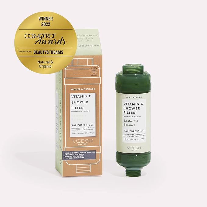 VOESH Vitamin C Shower Filter, Rainforest Mist, Shower Aromatherapy, Water Purifier, Water Softener, Vegan Probiotics, Spa Shower Head, Water Filter, Shower Self-Care
