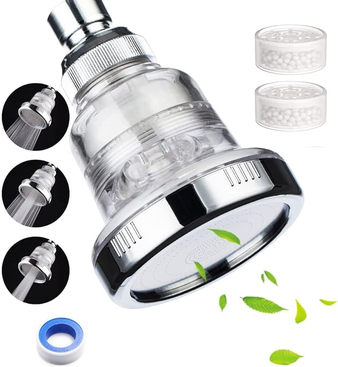 IHAO 2 in 1 Vitamin C Filtered Fixed Shower Head High Pressure Purifying Hard Water Softener Chlorine Flouride Filter Multi Modes Changeable Showerhead Fresh Dry Skin & Hair Loss