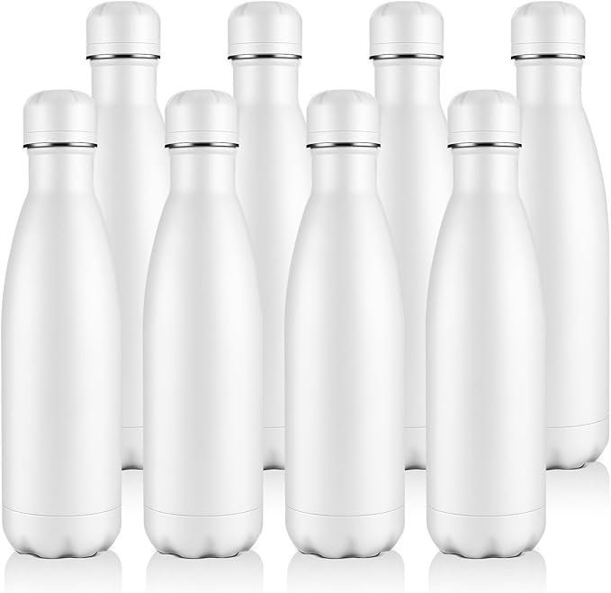 Volhoply 17oz Stainless Steel Water Bottles Bulk, Leakproof Insulated Metal Water Bottle for Sports, Travel, Adult, Available in Packs of 1, 4, or 8（White,8 Pack）