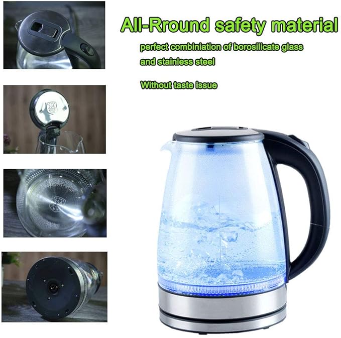 Kettles,Glass Electric Kettle, 1.8L Eco Water Kettle with Illuminated Led, Cordless Water Boiler with Stainless Steel Inner Lid Base