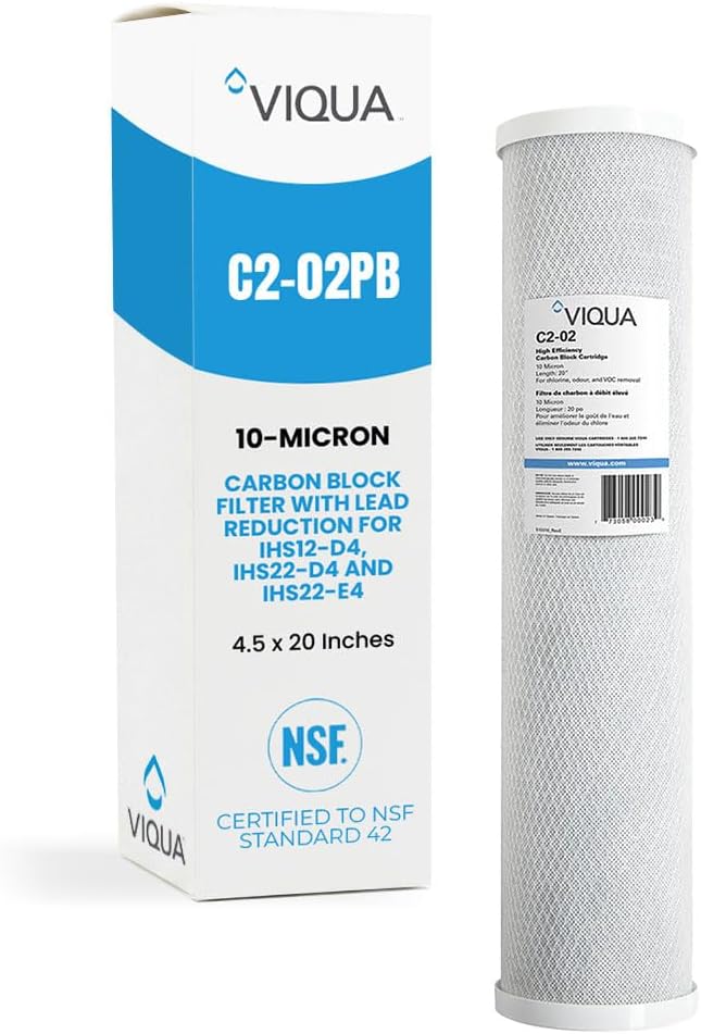 VIQUA C2-02PB Water Filter Replacement - 20 inch High Effeciency Carbon Block Cartridge, IHS12-D4 & IHS22-D4 UV Filter Systems, 10-Micron Filtration, Reduces Chlorine, Taste & Odor, 20 x 4.5 Inches