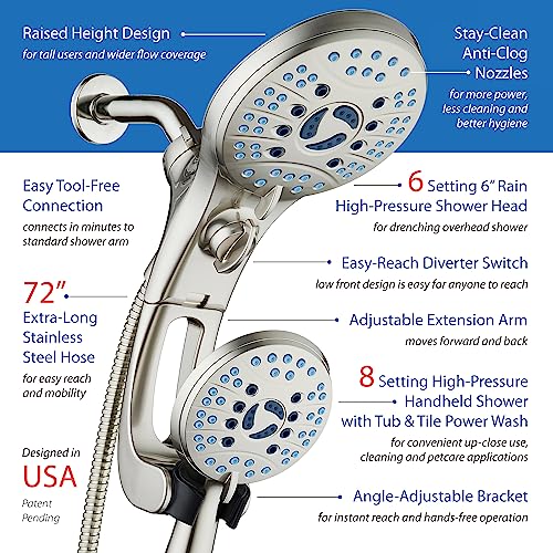 AquaCare 50 mode High Pressure Shower Head Combo with Arm & Dual Power Wash
