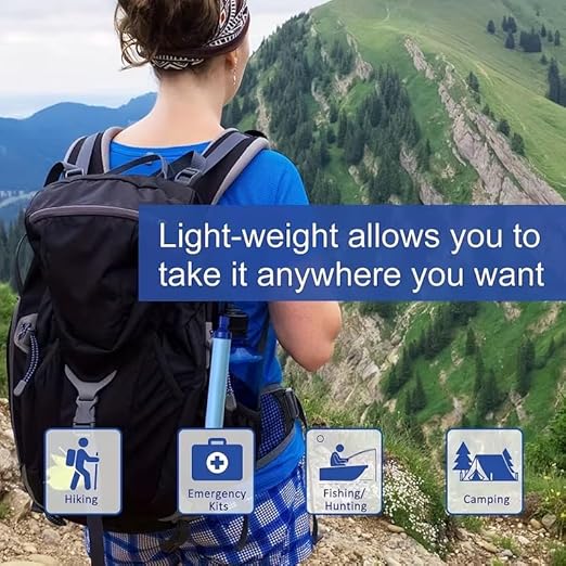 Portable Water Filter Straw Kit – Emergency Survival Water Purifier, 99.99% Bacteria Removal, Lightweight Camping & Outdoor Filtration System with Collapsible Water Bag
