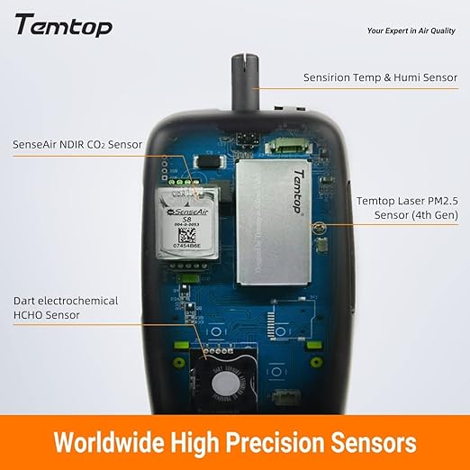 Temtop Air Quality Monitor CO2 Meter Professional CO2 PM2.5 PM10 Formaldehyde Temperature and Humidity Monitor w/Audio Alarm Data Export (M2000 2nd)