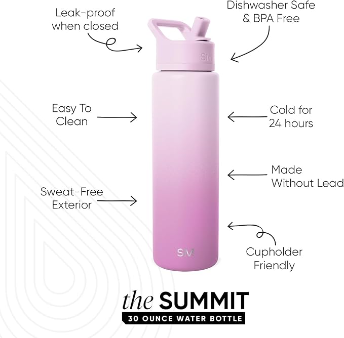 Simple Modern Water Bottle with Straw Lid | Vacuum Insulated Stainless Steel Metal Thermos | Reusable Leak Proof BPA-Free Flask for Sports Gym | Summit Collection | 30oz, Violet Dreams