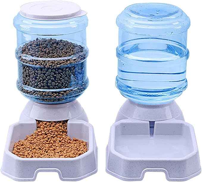 TENINYU Premium Quality Self-Dispensing Gravity 1 Gallon Large Capacity Pet Feeder and Water Dispenser for Cat