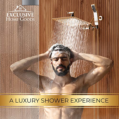 All Metal Shower Head 8" Dual Square Shower Head With Handheld Wand 71in Hose Set