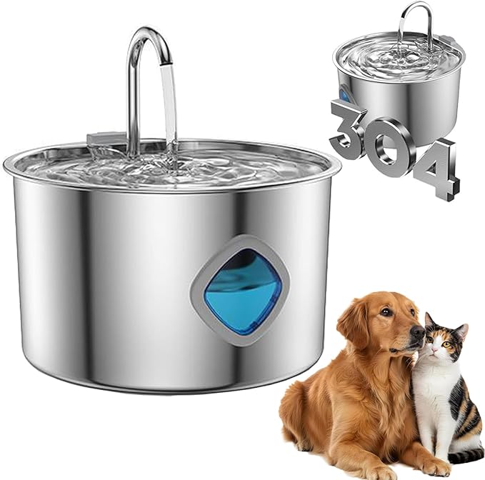 Pet Water Fountain for Dogs Inside,3.2L/108oz Cat Fountains for Drinking,Quiet Stainless Steel Dog Fountain Water Bowl,Visual Water Level,Triple Filtration for Large Medium Small Breed Dogs (833)