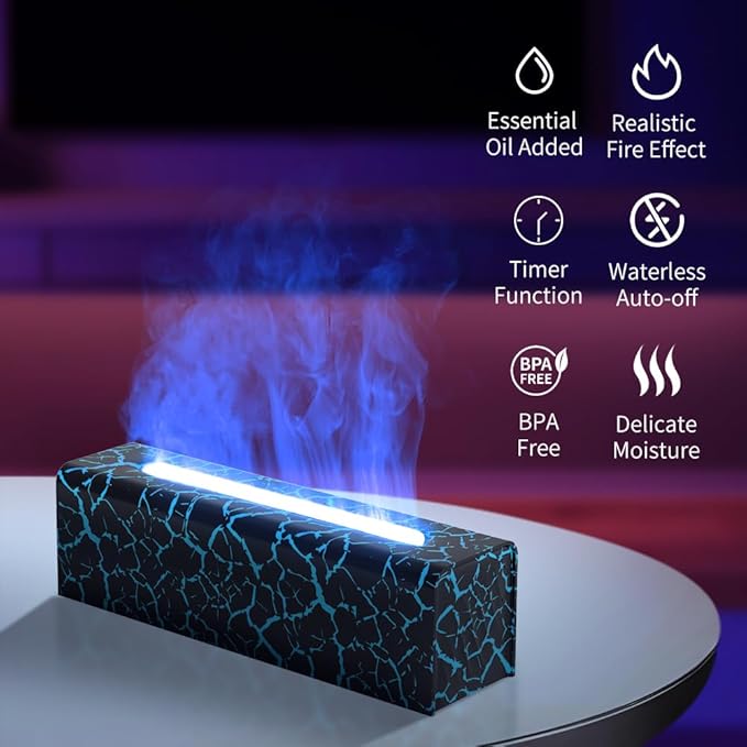 Colorful Flame Diffuser with 7 Colors, Colorful Volcano Flame Aroma Diffuser Humidifier with Waterless Auto-Off Protection for Spa Home Yoga Office Bedroom