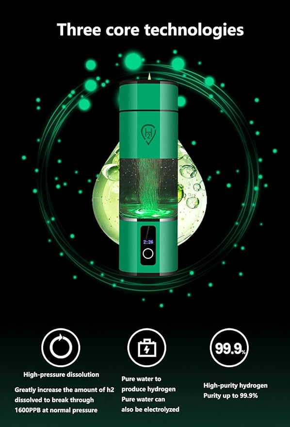 8000PPB Rechargeable PEM Hydrogen Water Bottle Generator – Portable Hydrogen Water Machine with LED, Smart Electric Hydrogenated Water Bottle for Travel, Fitness & Daily Hydration