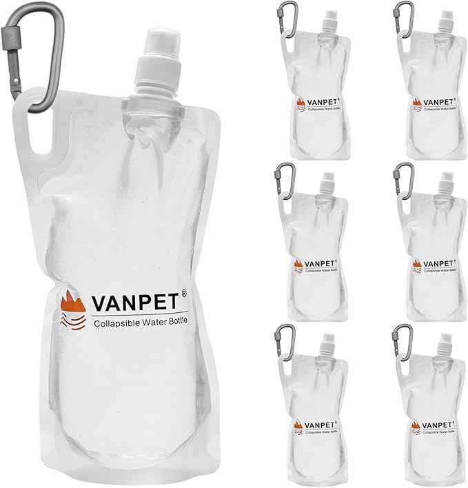 1L Hiking Collapsible Water Bottles, 33OZ BPA-Free Plastic Flasks, Reusable Drink Bags, Foldable Backpacking Water Bottle for Travel Camping Hiking (6-Pack)