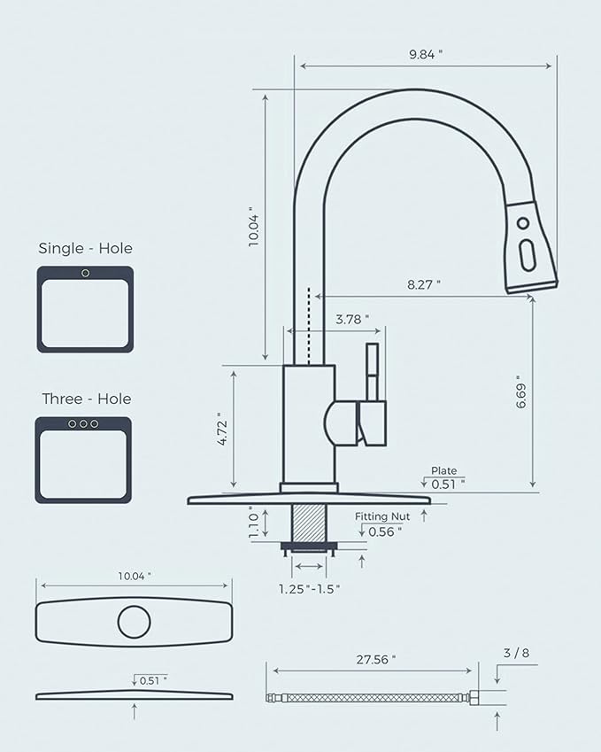 FORIOUS Kitchen Faucets with Pull Down Sprayer, High Arc Single Handle Classic Stainless Steel Sink Faucet 1 or 3 Hole, Suitable for Farmhouse Camper Laundry Rv Bar, Grey