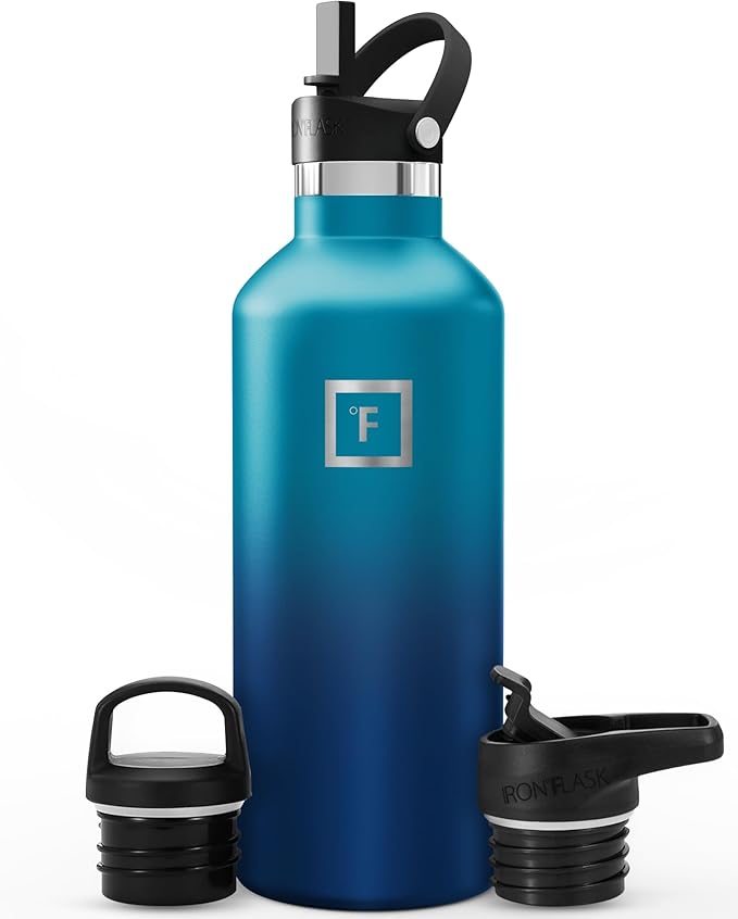 IRON °FLASK Camping & Hiking Hydration Flask with Straw, BPA-Free Insulated Stainless Steel Sports Water Bottle - 32 oz Dark Night