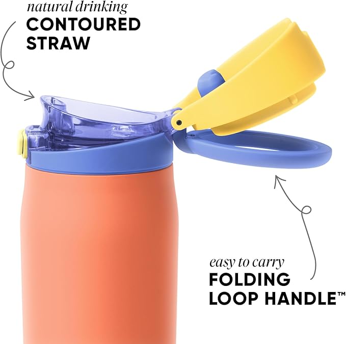 Simple Modern Mesa Loop Water Bottle with Covered Straw and Handle | 24oz Cup Holder Friendly Insulated Stainless Steel Bottles for Travel, Sports and School | Mango