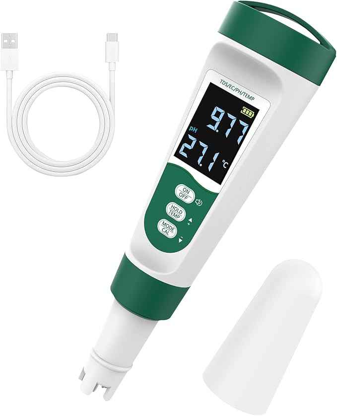 5-in-1 Digital PH Meter, with Voice Function, PH/TDS/EC/Temp/Salt Pool Salt Tester, Waterproof & Rechargeable Pen Meter for Swimming Pools, Fish Tank, Aquariums & Hydroponics