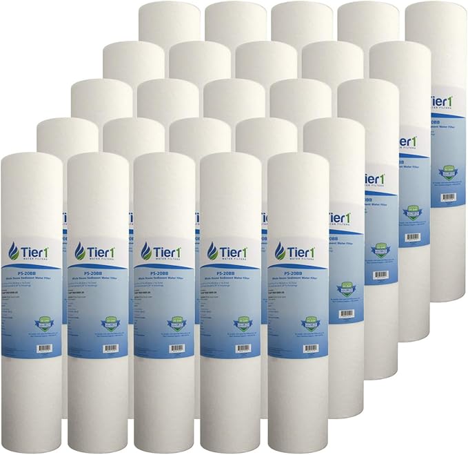 Tier1 5 Micron 20x4.5 Water Filter | Spun Wound Polypropylene Whole House Sediment Pre-Filter Cartridge | Replacement for Pentek DGD-5005-20, SDC-45-2005 | 4.5 x 20 Water Filter Cartridge (25-Pack)