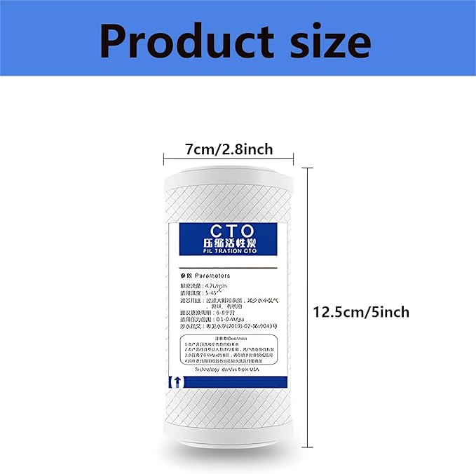 2.5" x 5" CTO Carbon Block Water Filter Cartridge Replacement, Whole house Pre Post, for Whole House Filtration Systems, 6pcs