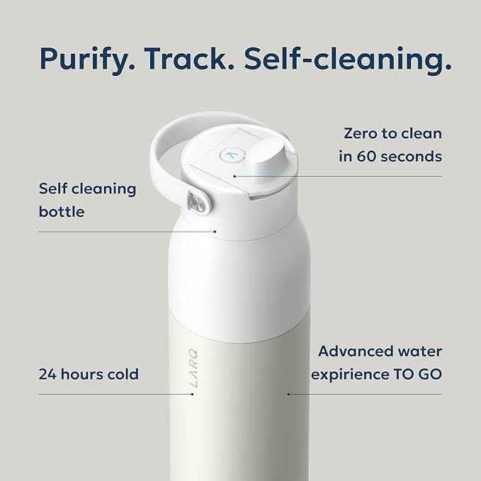 LARQ PureVis 2 Self Cleaning Water Bottle - UV Water Purifier with Filter Straw, Smart App Hydration Tracking, Insulated Stainless Steel