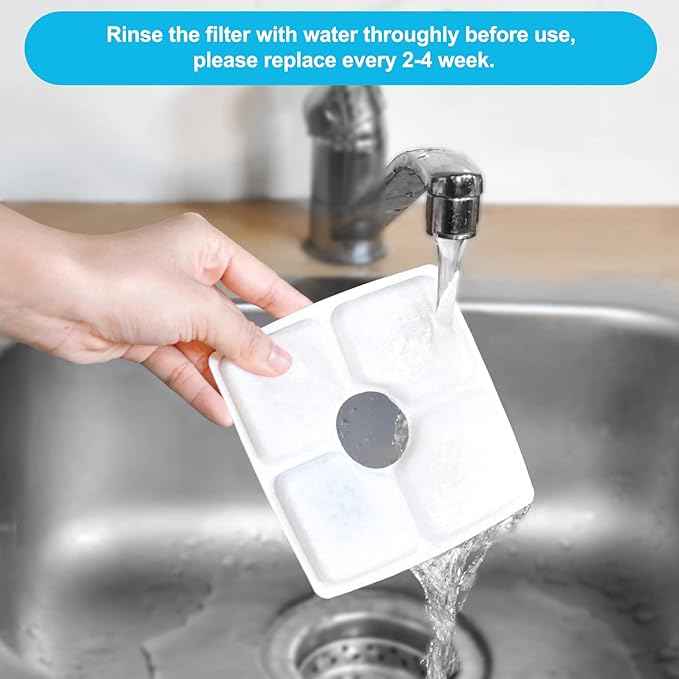 SEISSO Cat Fountain Filter Replacement, Cat Water Filters with Three Stage Filtration System for 84oz/ 2.5L Automatic Pet Fountain Dog Water Dispenser, 8 Packs