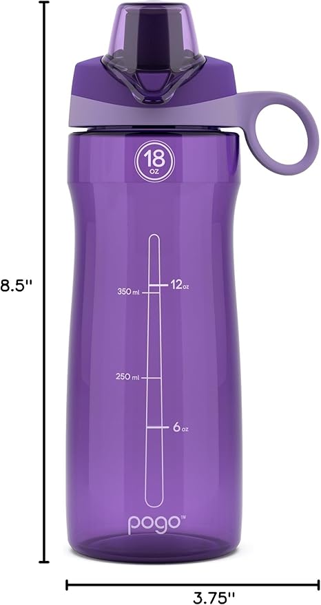 Pogo BPA-Free Plastic Water Bottle with Chug Lid, 18 Oz, Purple