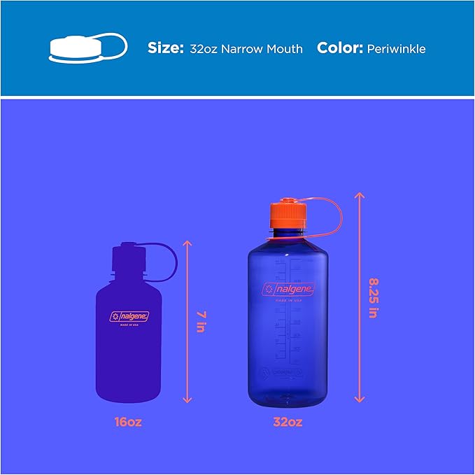 Nalgene 32 oz Narrow Mouth Water Bottle | BPA-Free, Durable & Leak Proof, Lightweight Bottle for Gym, Office & Travel, Periwinkle
