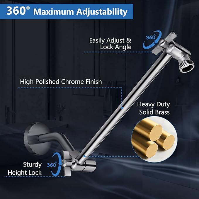 Shower Head Combo(Brushed Nickel),10'' High Pressure Rain Shower Head with 11'' Adjustable Extension Arm and 5 Settings Handheld,Powerful Shower Spray Against Low Pressure Water