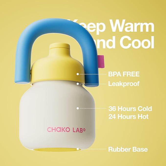 CHAKO LAB Water Bottle with Straw and Carry Handle | Wide Mouth vacuum Ceramic Liner | Reusable, leak-proof and BPA-free | 33oz(Cake)