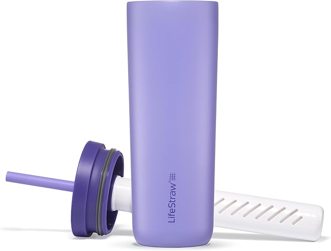 LifeStraw Go Series Tumbler – Double Wall Insulated Stainless Steel Water Filter, Thistle Purple, Designed for Everyday Use, Removes Bacteria, Parasites, Microplastics, and Improves Taste