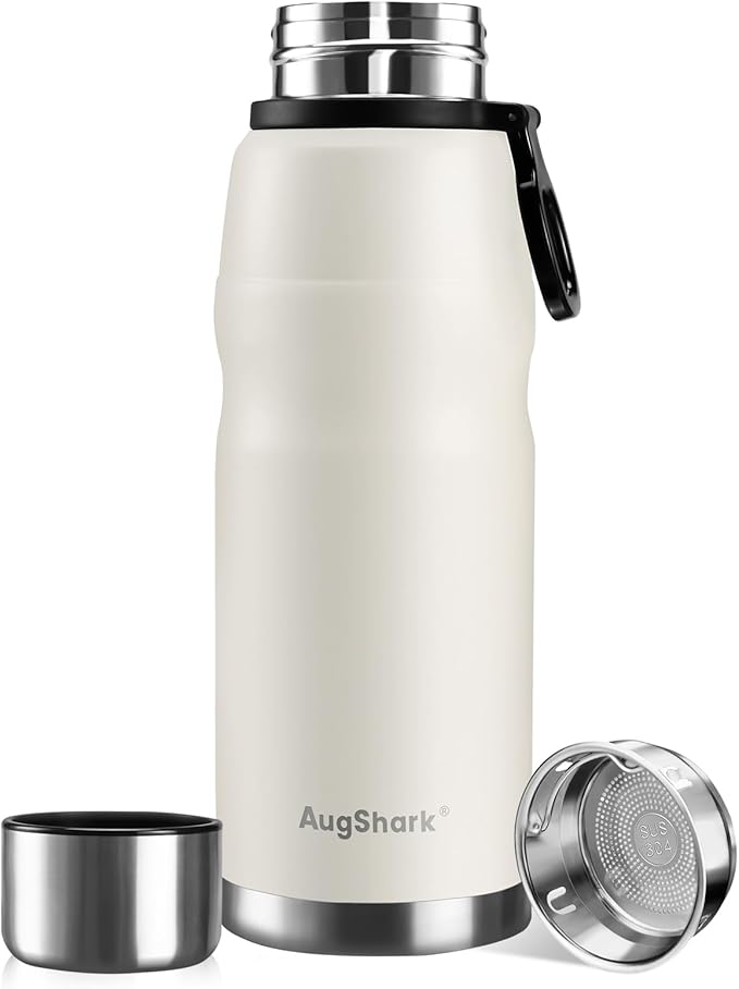 20oz Stainless Steel Insulated Water Bottle Travel Coffee Cup with Lid Leak Proof Metal Water Bottle for Hot and Cold Drink Water Flask (White)