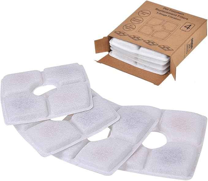 DEWEL 4 Packs Cat Fountain Filter Flower Pet Fountain Replacement Filters Activated Carbon Water Dispenser Filters