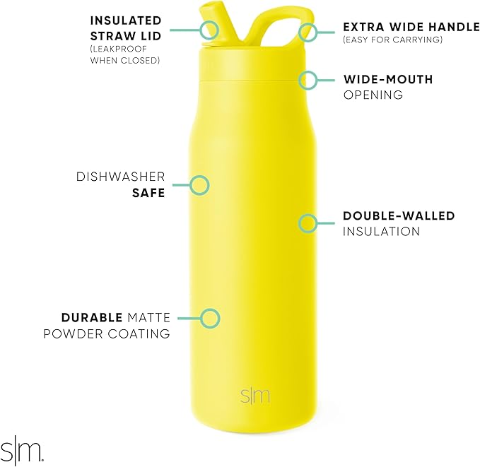 Simple Modern Water Bottle with Straw lid | Insulated Stainless Steel Thermos | Reusable Travel Water Bottles for Gym & Sports | Leak Proof & BPA Free | 34oz, Canary