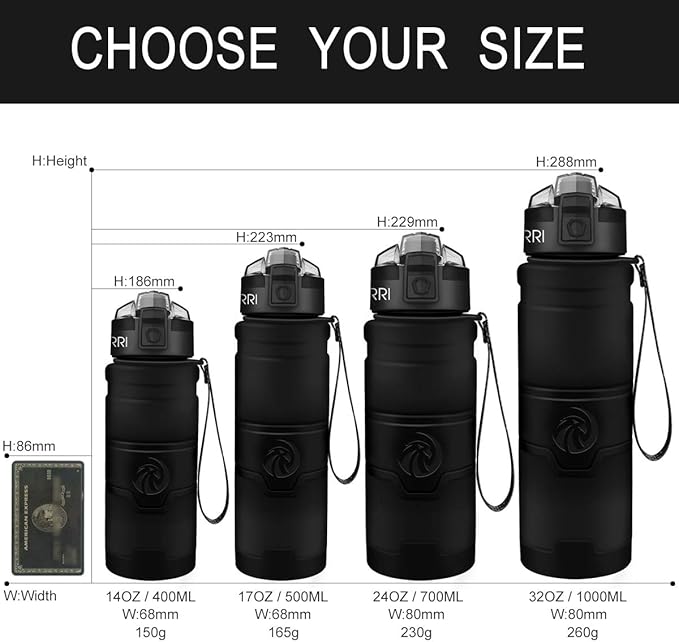 ZORRI Sports Water Bottle, 400/500/700ml/1L, BPA Free Leak Proof Tritan Lightweight Bottles for Outdoors,Camping,Cycling,Fitness,Gym,Yoga- Kids/Adults Drink Bottles with Filter, Lockable Pop Open Lid