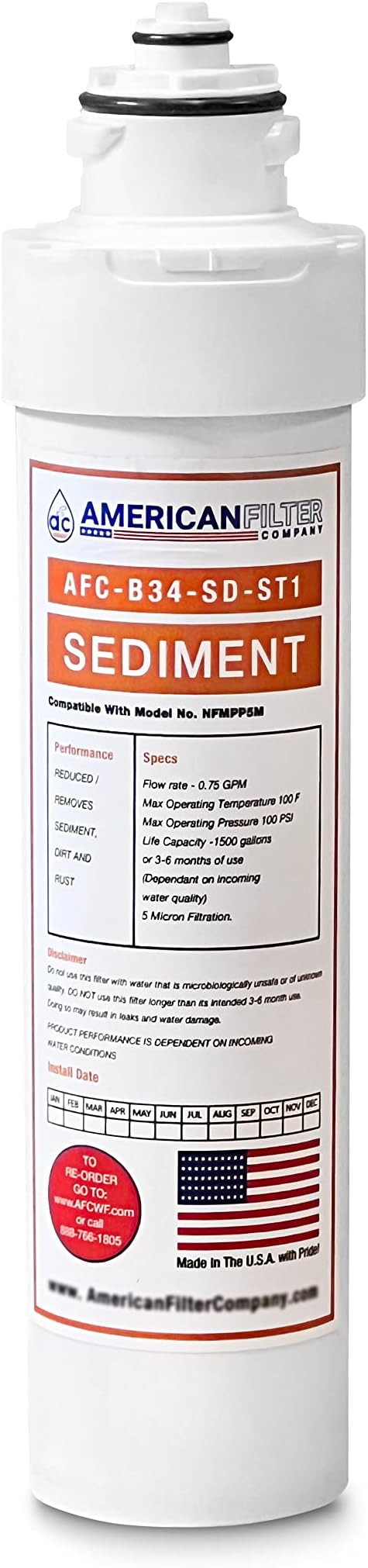American Filter Company® Model # AFC-B34-SD-ST1 Water Filters, Compatible with Brio NFMPP5M and Moderna UV Water Cooler CLPOU720UVF3 and CLPOU720UVF3BLK 1Pk - AFC-B34-SD-ST1-1P