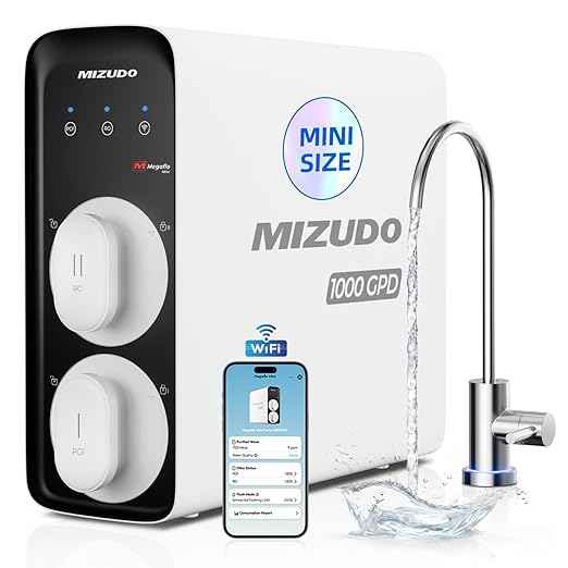 MIZUDO 1000GPD Smart WiFi RO System 8-Stage Tankless Reverse Osmosis Water Filter with APP Control, 3:1 RO Water Filtration System Under Sink, 36-Month Water Filter