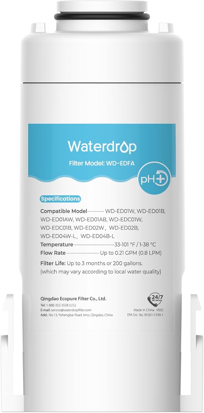 Waterdrop WD-EDFA Alkaline Filters Replacement for Waterdrop Electric Pitcher 𝐖𝐃-𝐄𝐃𝟎𝟏/𝐄𝐃𝟎𝟐/𝐄𝐃𝟎𝟒/𝐄𝐃𝟎𝟏𝐀/𝐄𝐃𝐂𝟎𝟏, NSF/ANSI 42&372, Improve PH, 3 Months or 200 Gallons, 1 Filter