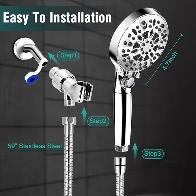 INAVAMZ 2.5GPM Handheld Shower Head with Filter:9 Spray Modes High Pressure Shower Head with ON/OFF Pause Switch, 15 Stage Shower Head Filter for Hard Water Remove Chlorine and Harmful Substances