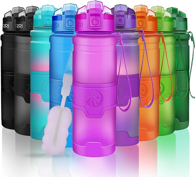 ZORRI Sports Water Bottle, 400/500/700ml/1L, BPA Free Leak Proof Tritan Lightweight Bottles for Outdoors,Camping,Cycling,Fitness,Gym,Yoga- Kids/Adults Drink Bottles with Filter, Lockable Pop Open Lid