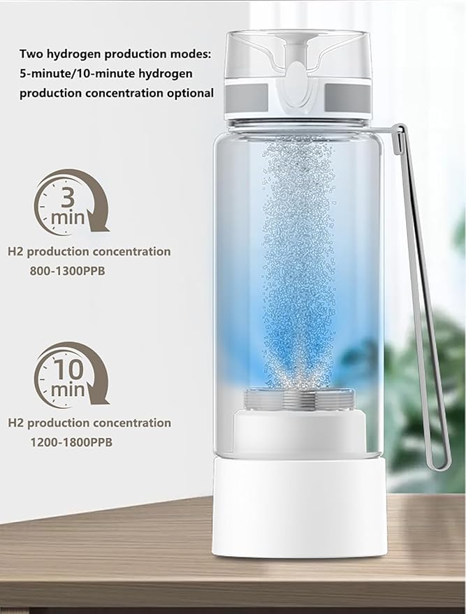 Smart PEM Hydrogen Water Bottle Generator, Portable Hydrogen-Rich Water Cup with SPE Technology, Rechargeable Water Purifier Bottle, 450ml Molecular Hydrogen Water Machine for Travel White