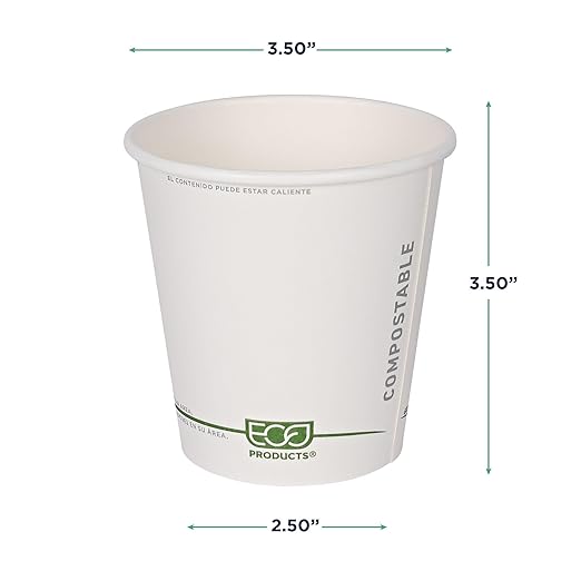 ECO PRODUCTS Compostable Disposable GreenStripe 10oz Coffee Cups, Case of 1000, White Single Wall Hot Paper Cup, Plant Based PLA Lining, Biodegradable