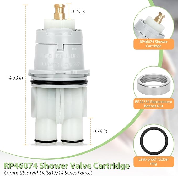 RP46074 Shower Valve Cartridge Assembly Compatible For Shower and Tub 13/14 Series Faucet, Single-handle Universal Valve Replacement Monitor Cartridge with RP22734 Bonnet NutNut.